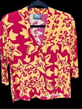 Manuhealii women’s top 3/4 sleeve button front rayon XS